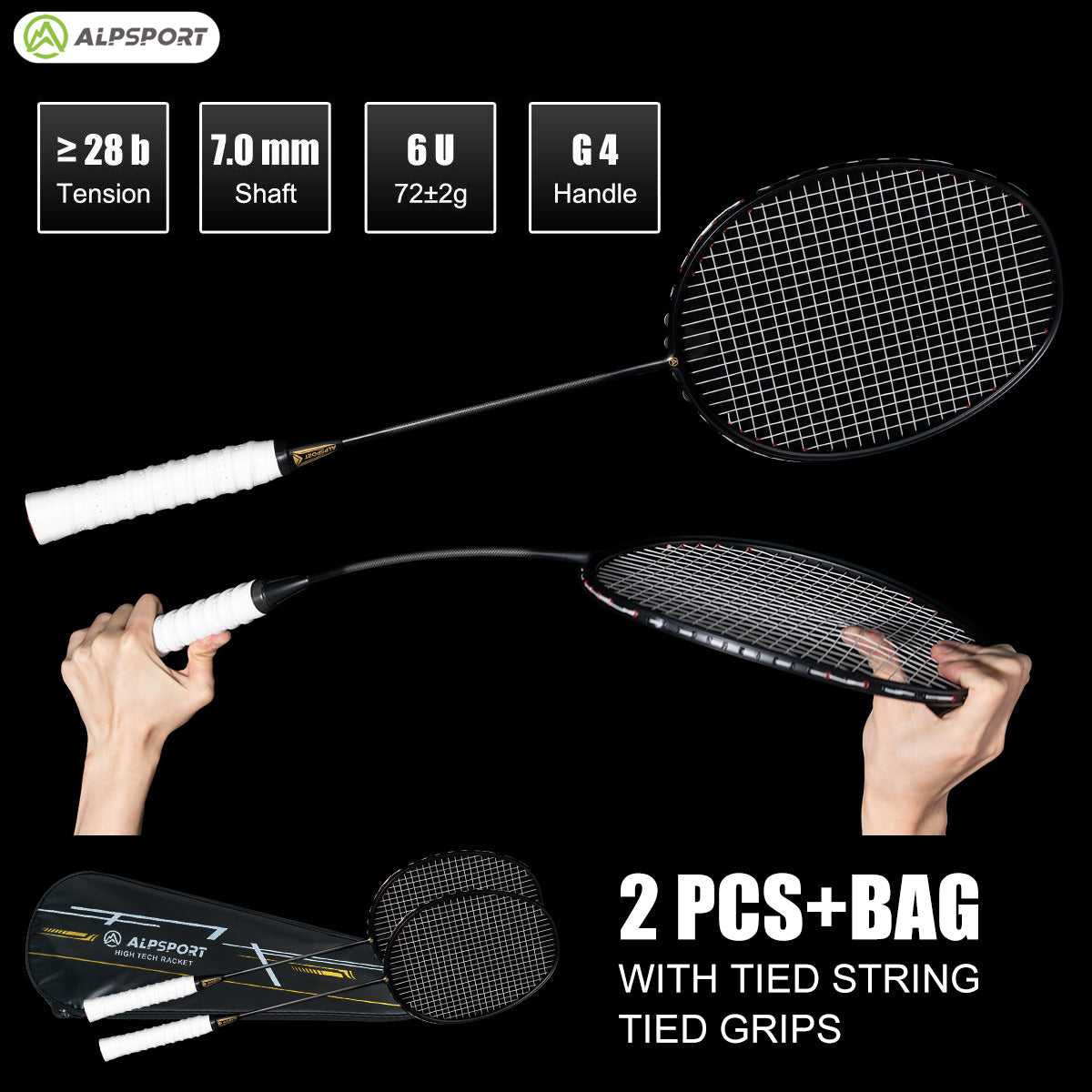 Professional Carbon Fiber Badminton Racket Set Max 30LBS, Ultra Light 6U 75g Full Badminton Gear with Carry Bag
