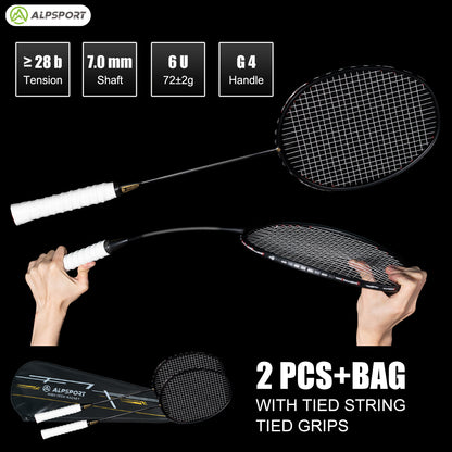 Professional Carbon Fiber Badminton Racket Set Max 30LBS, Ultra Light 6U 75g Full Badminton Gear with Carry Bag
