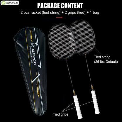 Professional Carbon Fiber Badminton Racket Set Max 30LBS Ultra Light 6U 75g Full Badminton Gear Wit