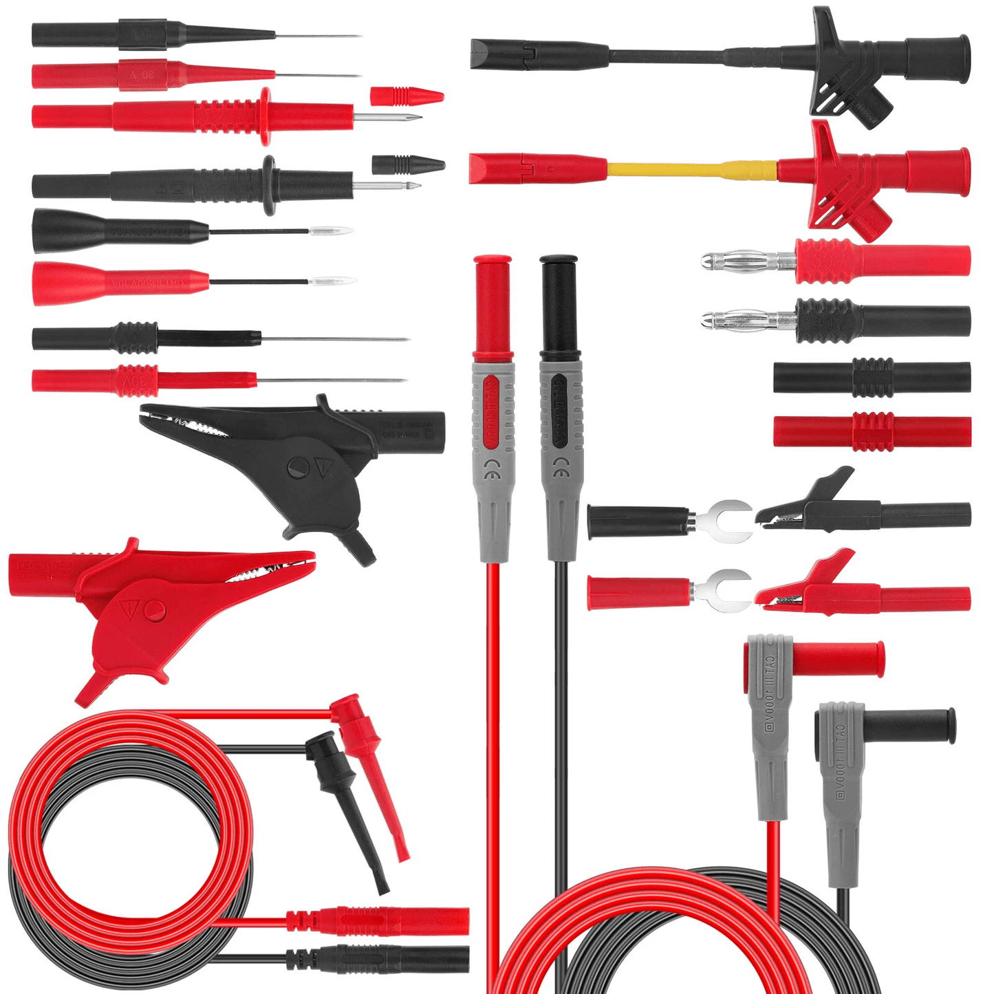24-Piece Multimeter Test Leads Set Alligator Clips, Insulation Piercing Probes, Banana Plugs, Silicone Voltmeter kit