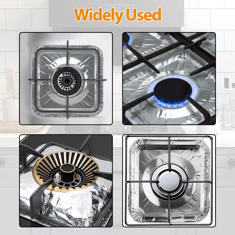 Aluminum Foil Gas Stove Burner Covers Square Disposable Heavy Duty Liners For Cooktops 2