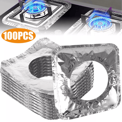 Aluminum Foil Gas Stove Burner Covers, Square Disposable Heavy Duty Liners for Cooktops