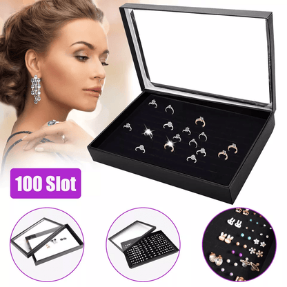 100 Slot Ring Box Jeweller Display Organiser Tray Holder Leather Ring Storage Case For Earrings Jew 5
