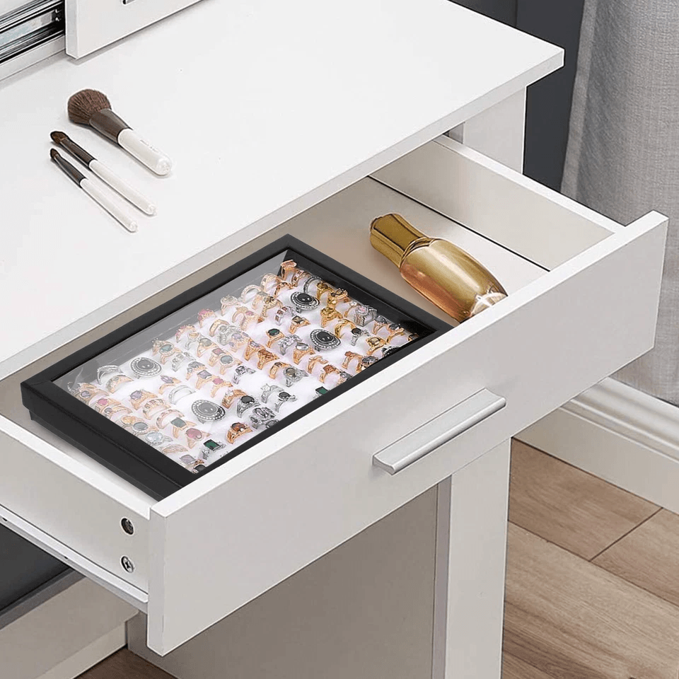 100 Slot Ring Box Jeweller Display Organiser Tray Holder Leather Ring Storage Case For Earrings Jew 3
