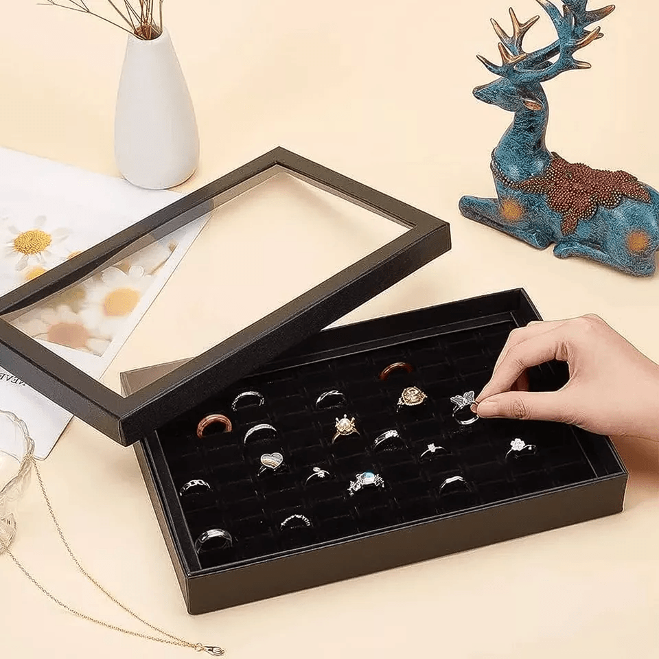 100 Slot Ring Box Jeweller Display Organiser Tray Holder Leather Ring Storage Case For Earrings Jew 2