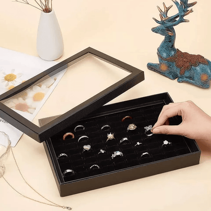 100 Slot Ring Box Jeweller Display Organiser Tray Holder Leather Ring Storage Case For Earrings Jew 2