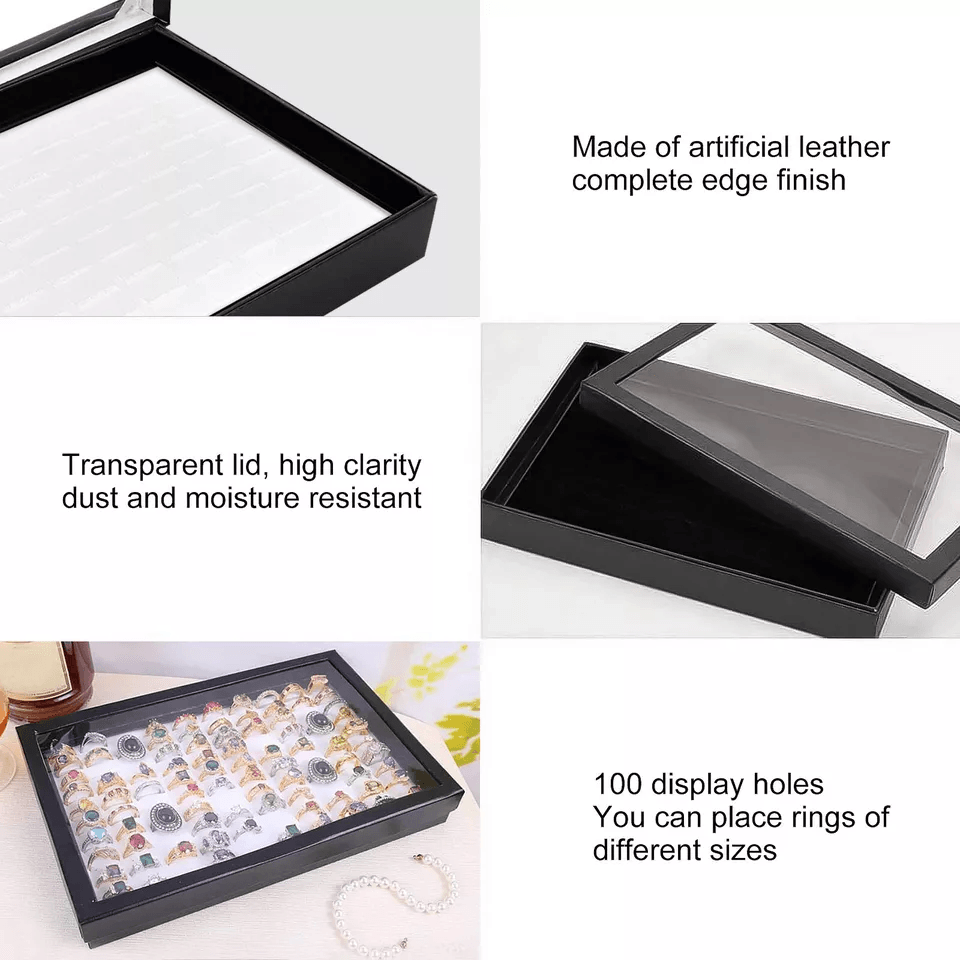 100 Slot Ring Box Jeweller Display Organiser Tray Holder Leather Ring Storage Case For Earrings Jew 1