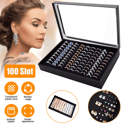100 Slot Ring Box Jeweller Display Organiser Tray Holder, Leather Ring Storage Case for Earrings, Jewelry, and Gift Coll