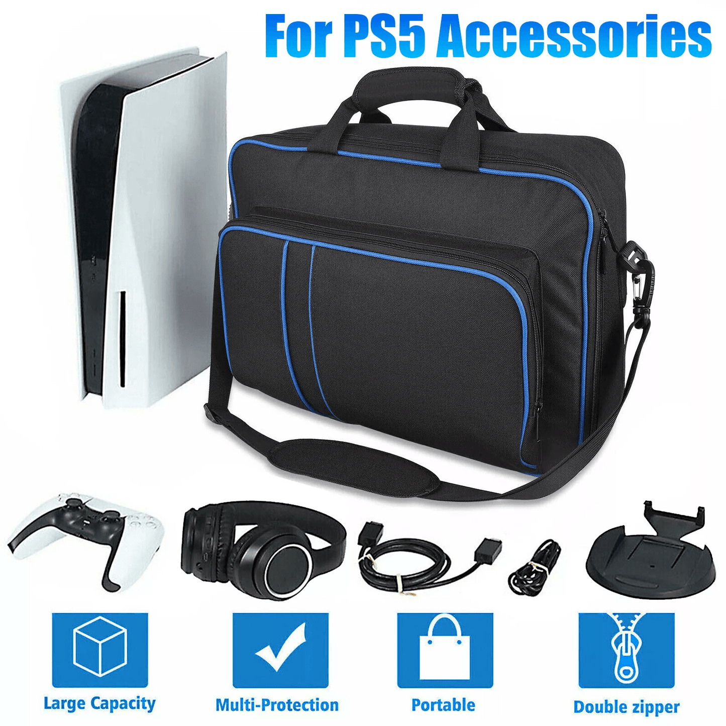 Travel Carrying Bag for PS5 Console Protective Case Travel Handbag with Storage for Game Accessories and Controllers