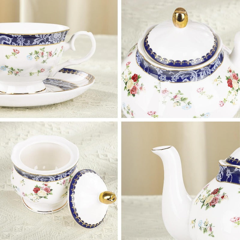 Elegant Porcelain Tea Sets For Adults  Floral Tea Cups Set Of 6 With Sugar Bowl  Creamer 1