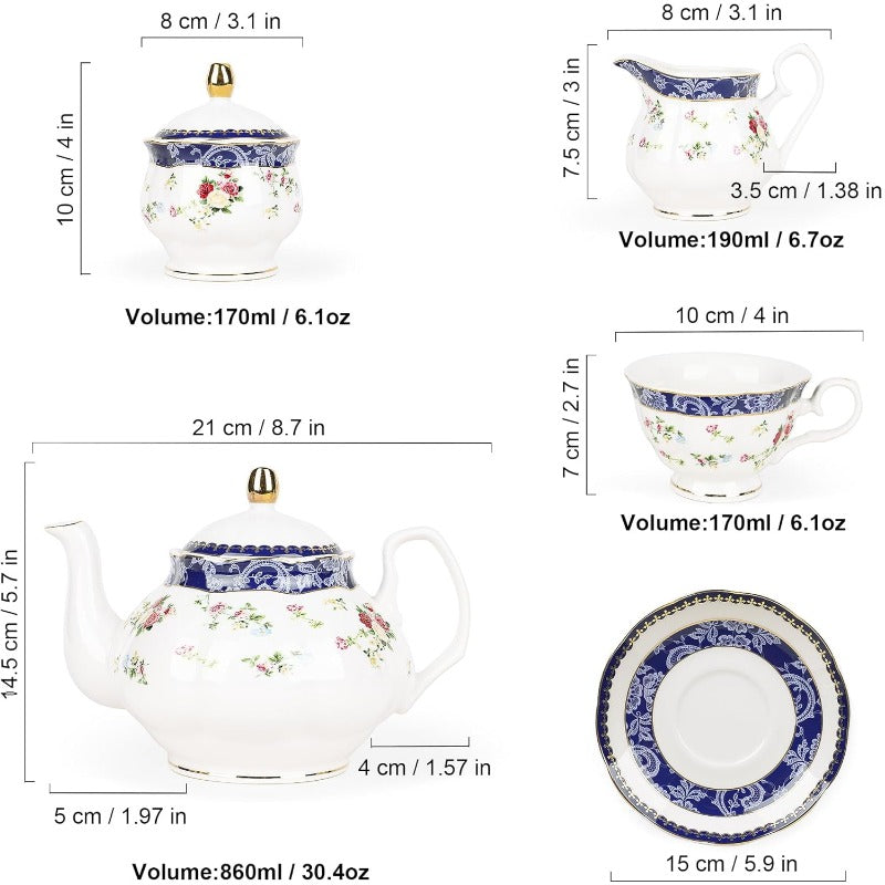 Elegant Porcelain Tea Sets For Adults  Floral Tea Cups Set Of 6 With Sugar Bowl  Creamer 4