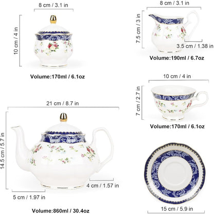 Elegant Porcelain Tea Sets For Adults  Floral Tea Cups Set Of 6 With Sugar Bowl  Creamer 4