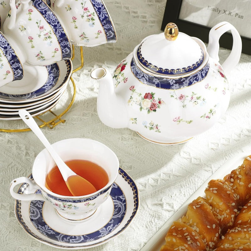 Elegant Porcelain Tea Sets For Adults  Floral Tea Cups Set Of 6 With Sugar Bowl  Creamer 5