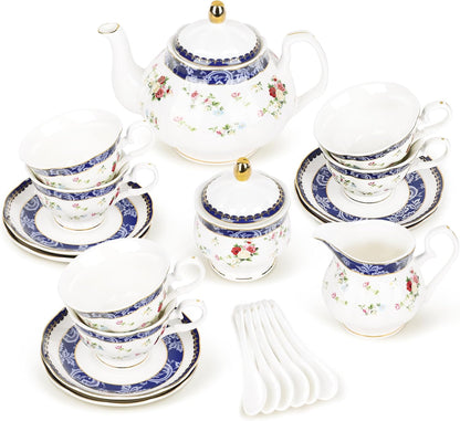 Elegant Porcelain Tea Sets For Adults  Floral Tea Cups Set Of 6 With Sugar Bowl  Creamer 6