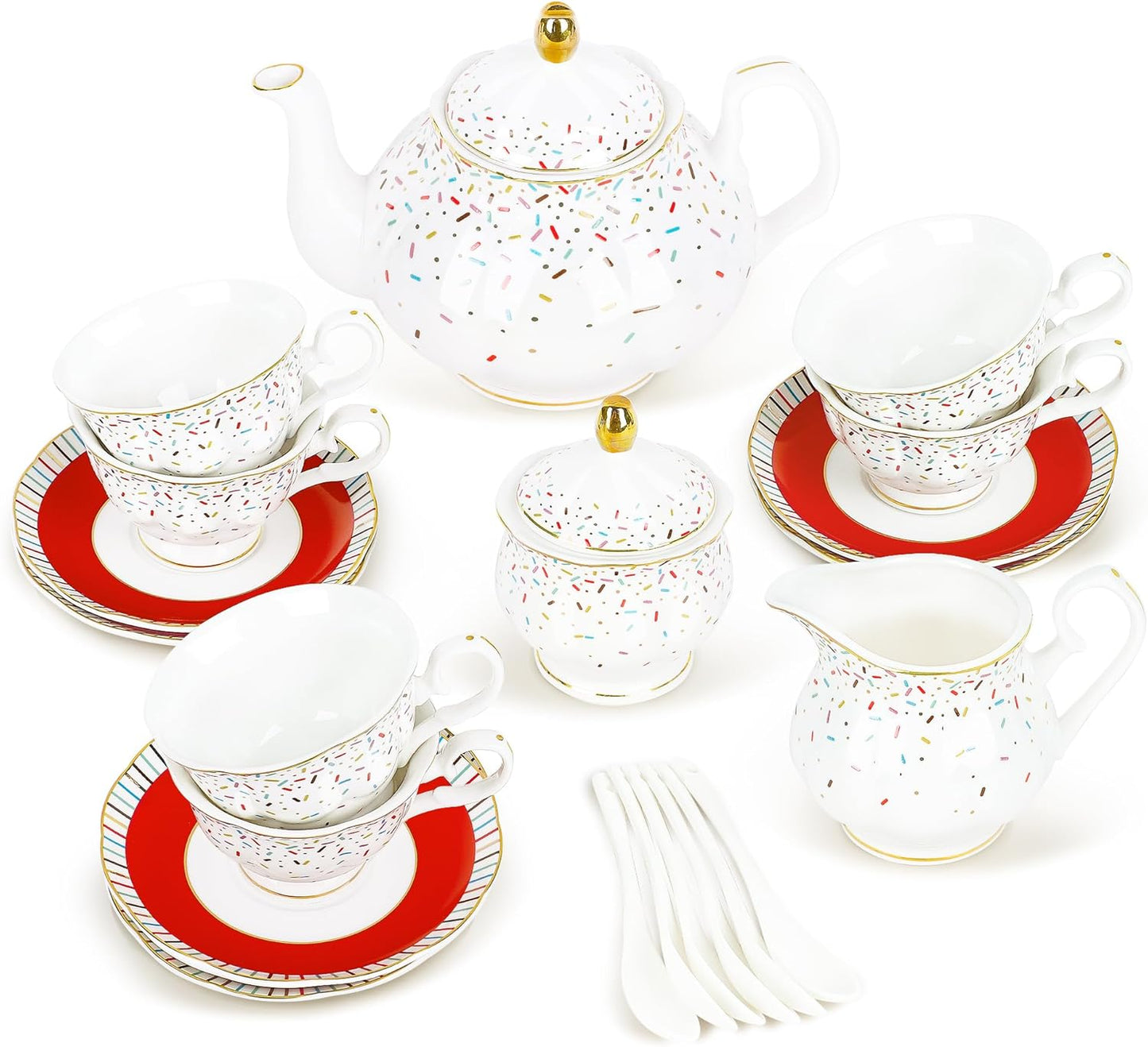 Elegant Porcelain Tea Sets For Adults  Floral Tea Cups Set Of 6 With Sugar Bowl  Creamer 7