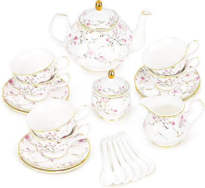 Elegant Porcelain Tea Sets For Adults  Floral Tea Cups Set Of 6 With Sugar Bowl  Creamer 8