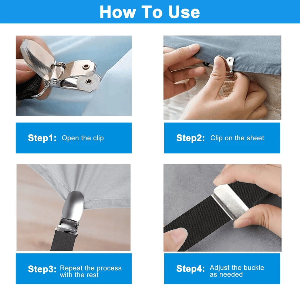 Adjustable Bed Fitted Sheet Straps Suspenders Belt With Gripper Fastener Clips HeavyDuty Elastic Ma 3