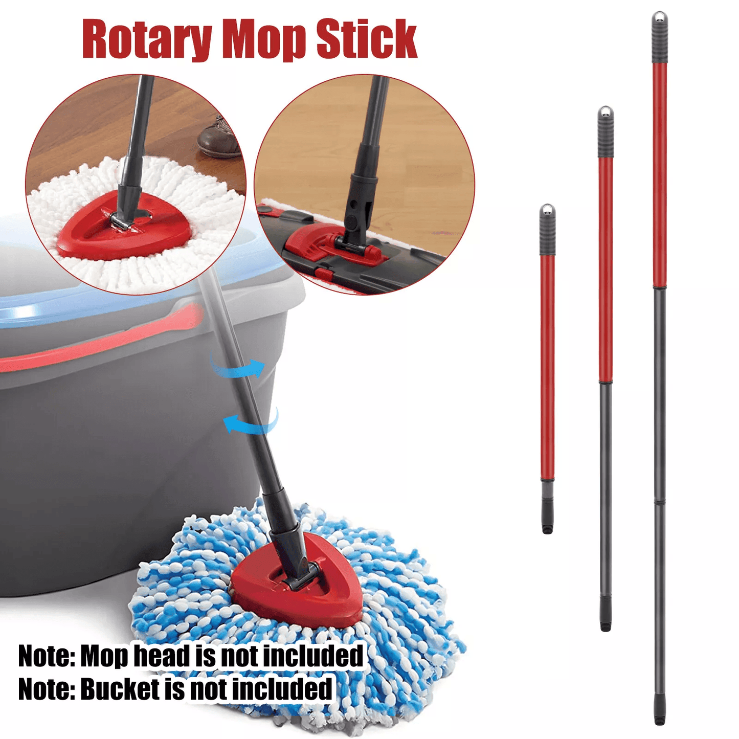 Telescopic Rotary Mop Stick Handle Replacement for Cedar EasyWring Floor Cleaning, Adjustable Iron Pole Compatible