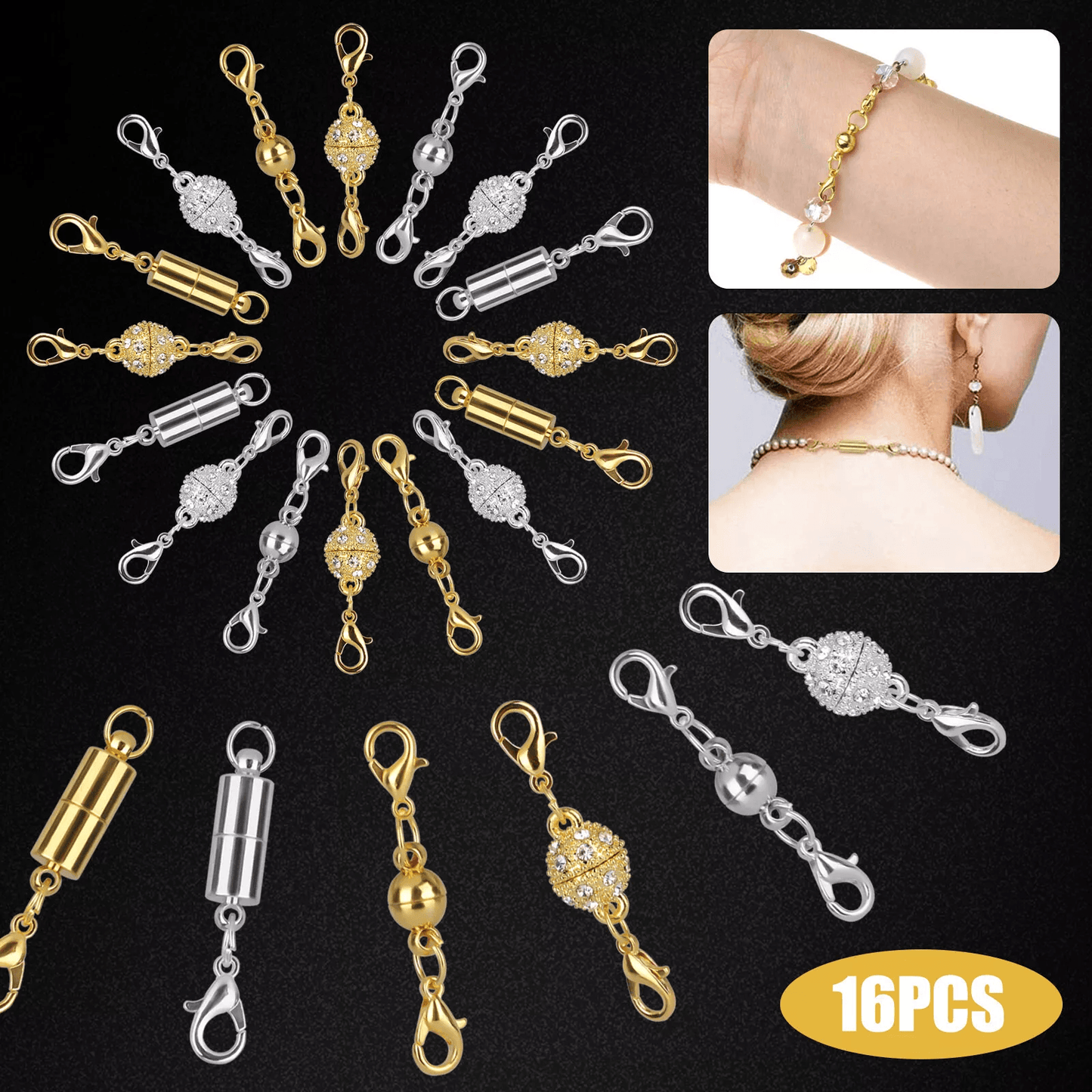 16Pcs Magnetic Lobster Clasp Claw Hook Set, Strong Snap Converter,Jewelry Necklace Making, Secure Magnetic Jewelry