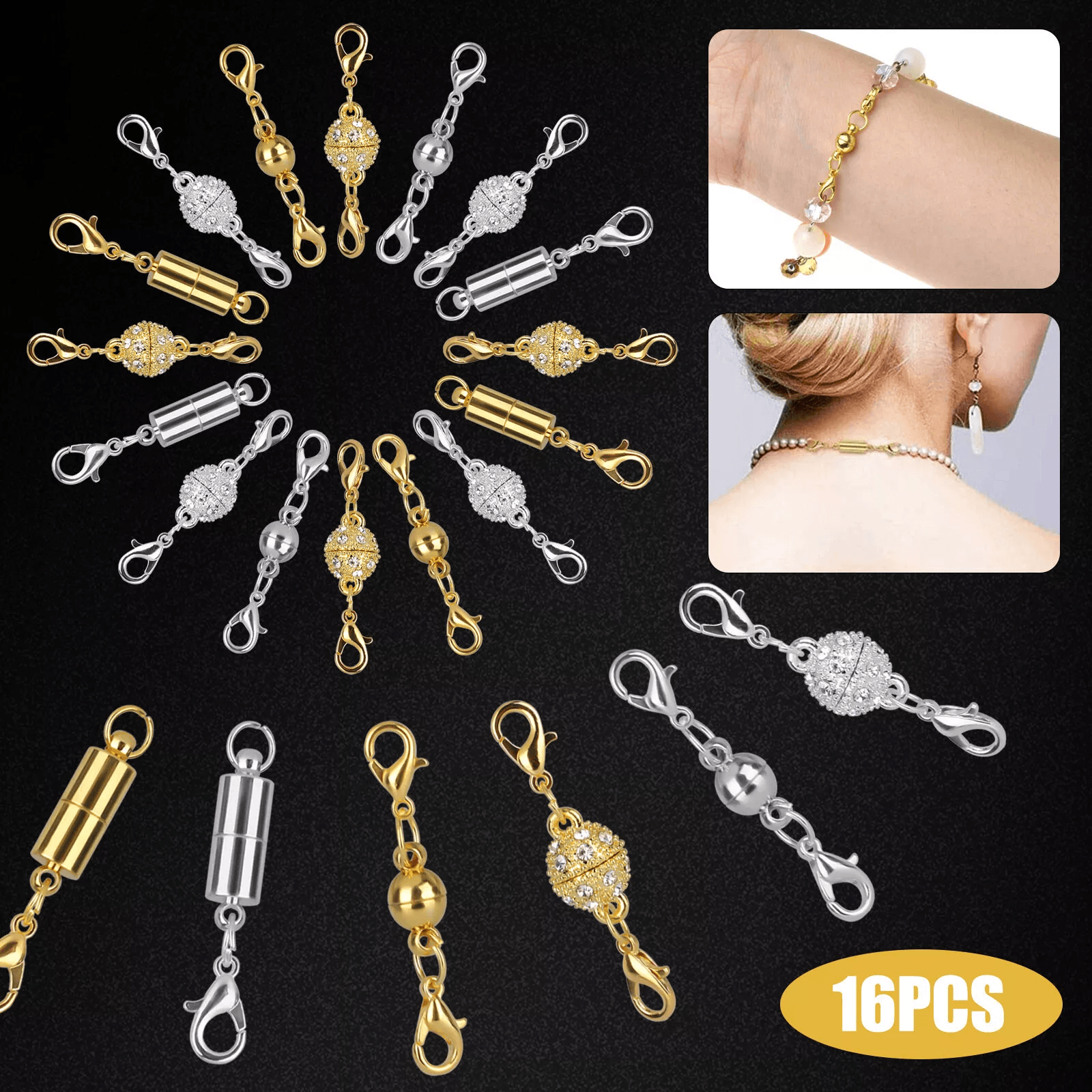 16Pcs Magnetic Lobster Clasp Claw Hook Set, Strong Snap Converter,Jewelry Necklace Making, Secure Magnetic Jewelry