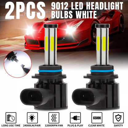 HIR2 COB LED Headlight Bulbs Kit Super White High Low Beam, 6-Sided Beam, Fan Cooling, Direct Replacement