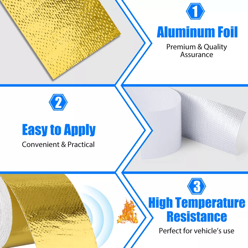 Gold Intake Heat Reflective Tape Wrap High Temp SelfAdhesive Insulation 1