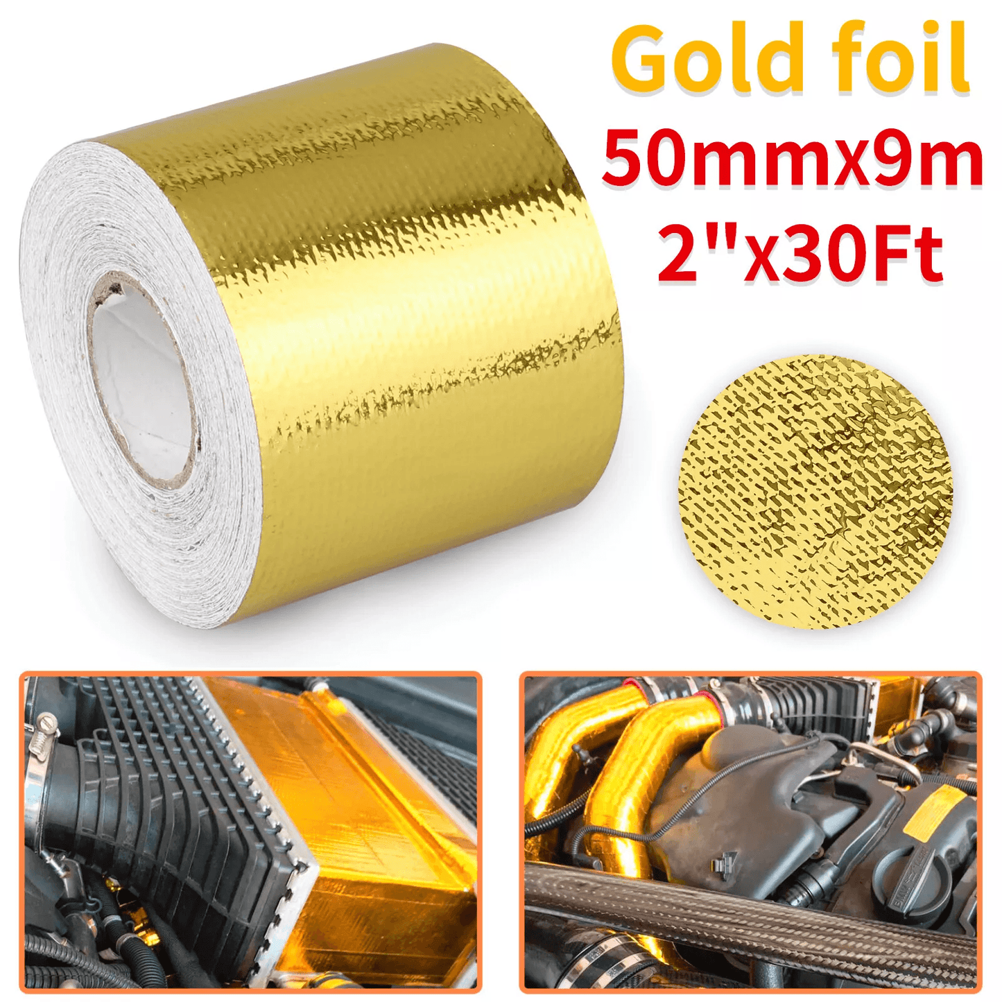 Gold Intake Heat Reflective Tape Wrap, High Temp Self-Adhesive Insulation