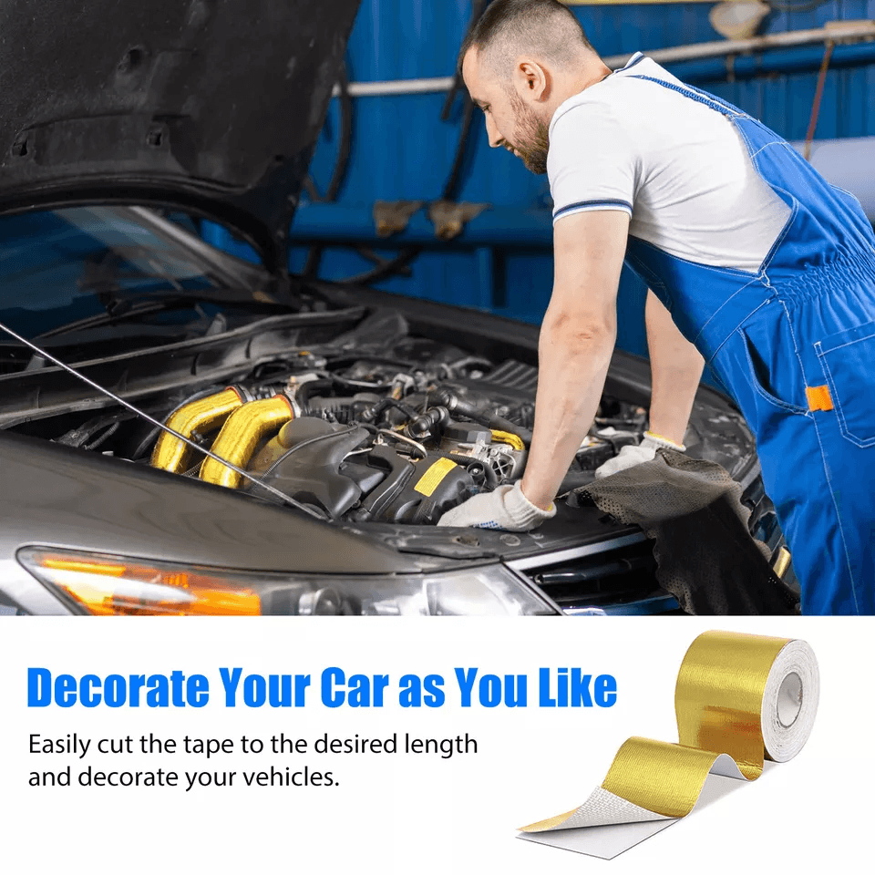 Gold Intake Heat Reflective Tape Wrap High Temp SelfAdhesive Insulation 2
