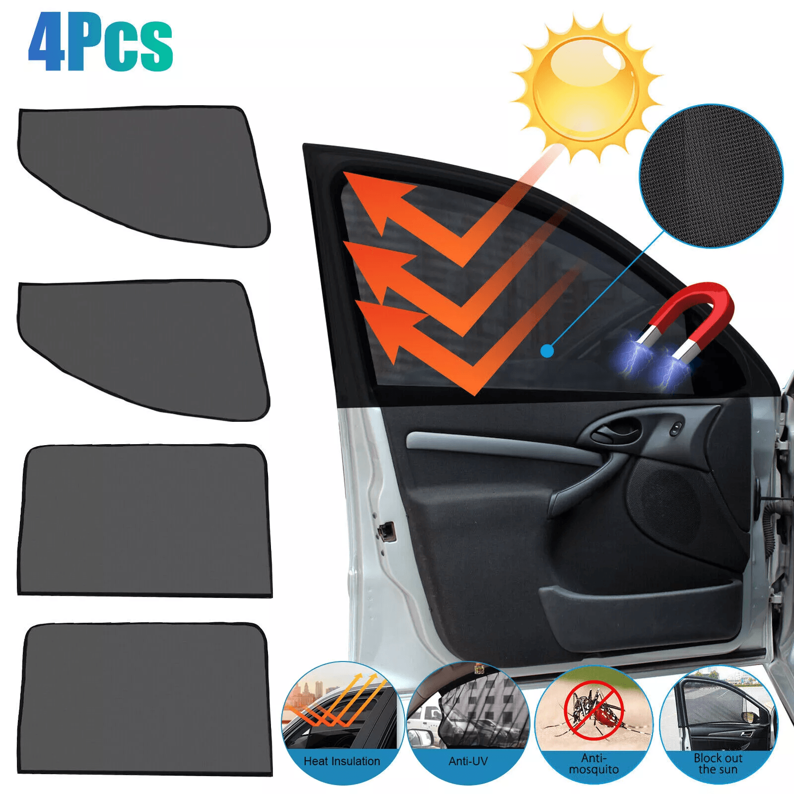 Magnetic Mesh Car Sun Shade UV Block Visor Cover for Side Window Protection