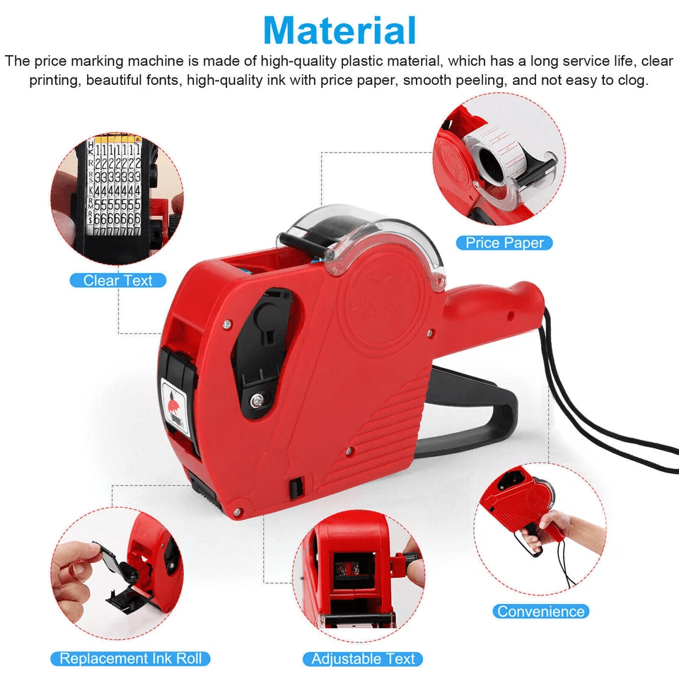 MX5500 8Digit Price Tag Gun Handheld Marking Machine With Labels  Ink Roller For Retail And Office  2