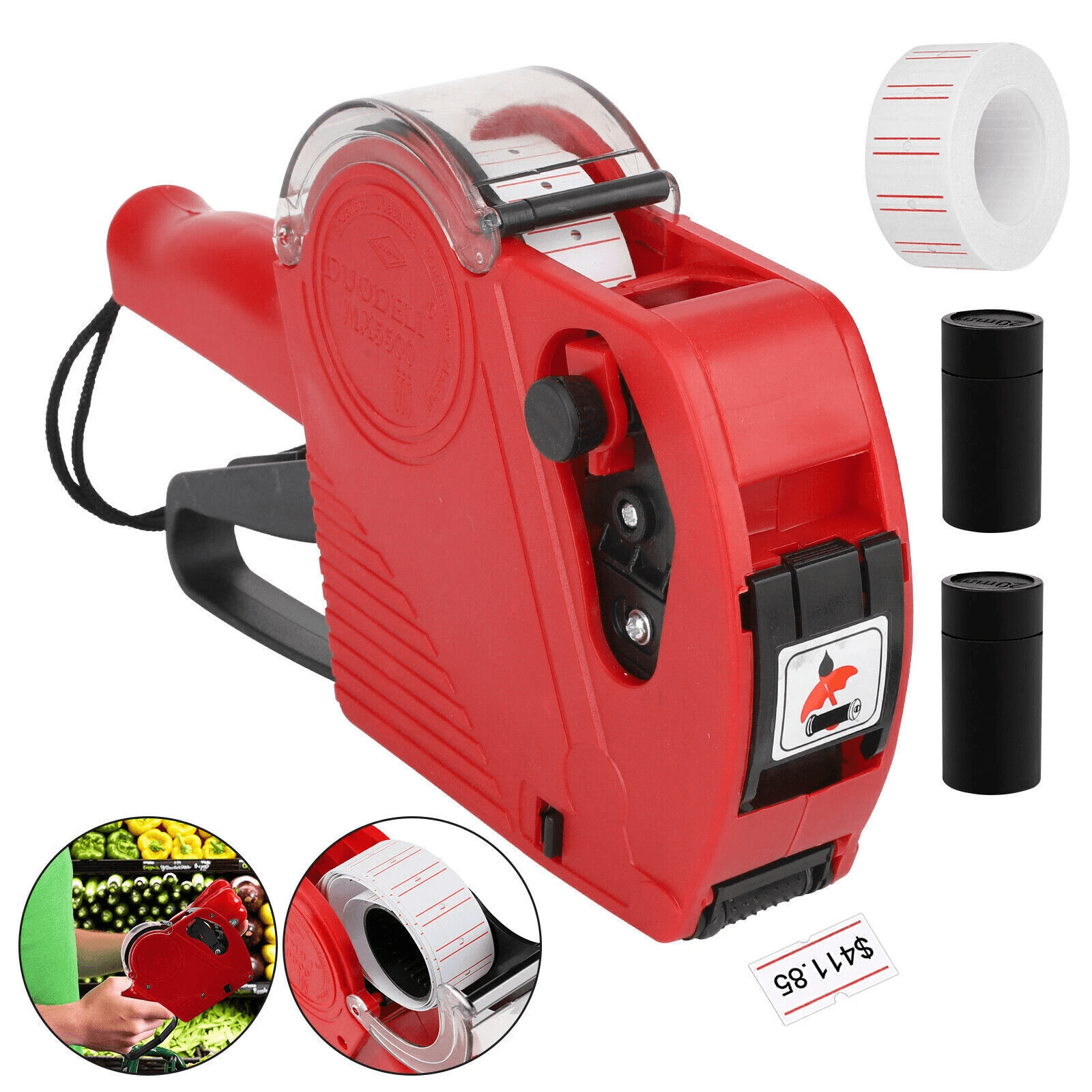MX-5500 8-Digit Price Tag Gun, Handheld Marking Machine with Labels & Ink Roller for Retail and Office Use