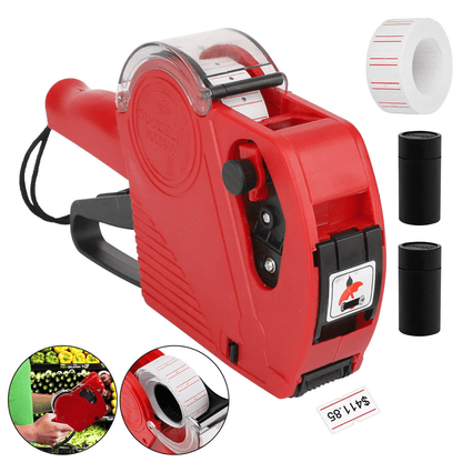 MX-5500 8-Digit Price Tag Gun, Handheld Marking Machine with Labels & Ink Roller for Retail and Office Use