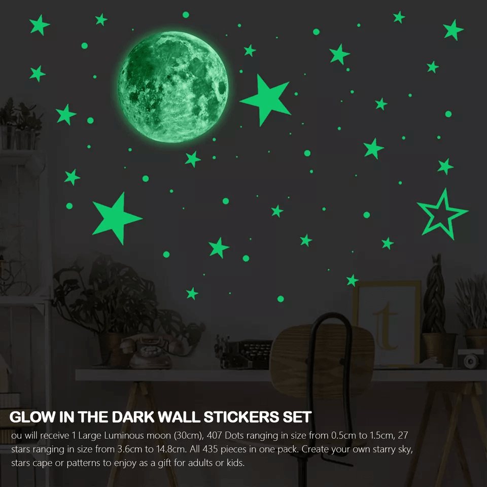 Glow In The Dark Stars And Moon Wall Stickers 435PCS Luminous Space Decals For Kids Ceiling  Nurser 1