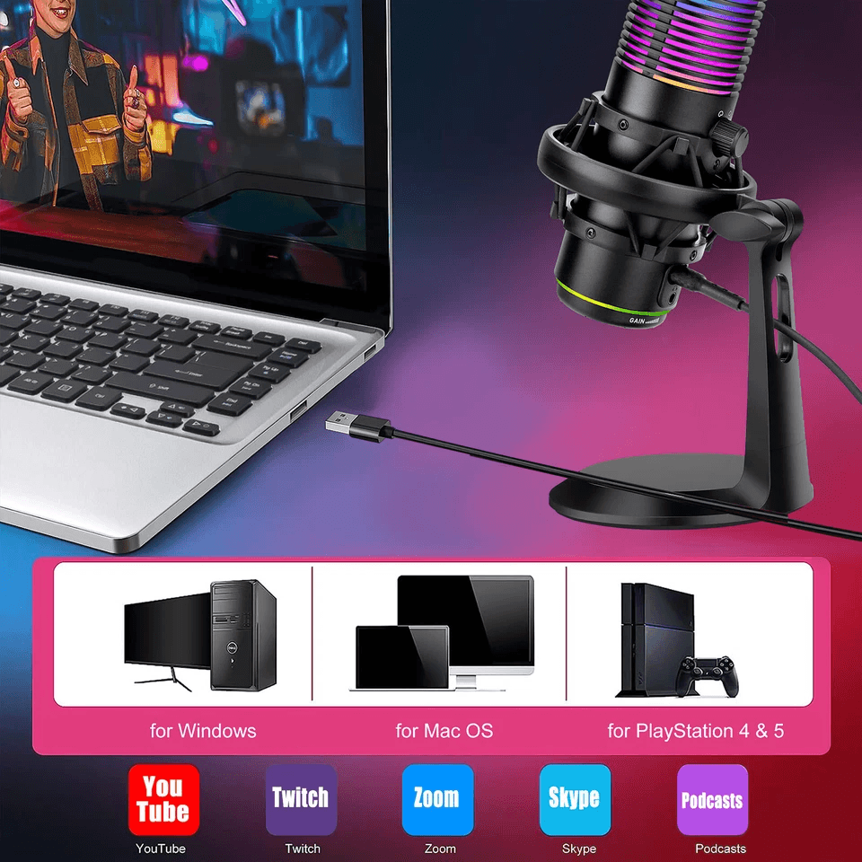 USB Microphone With Noise Cancellation Cardioid Condenser Gaming Mic For PC Laptop Streaming Podcas 4