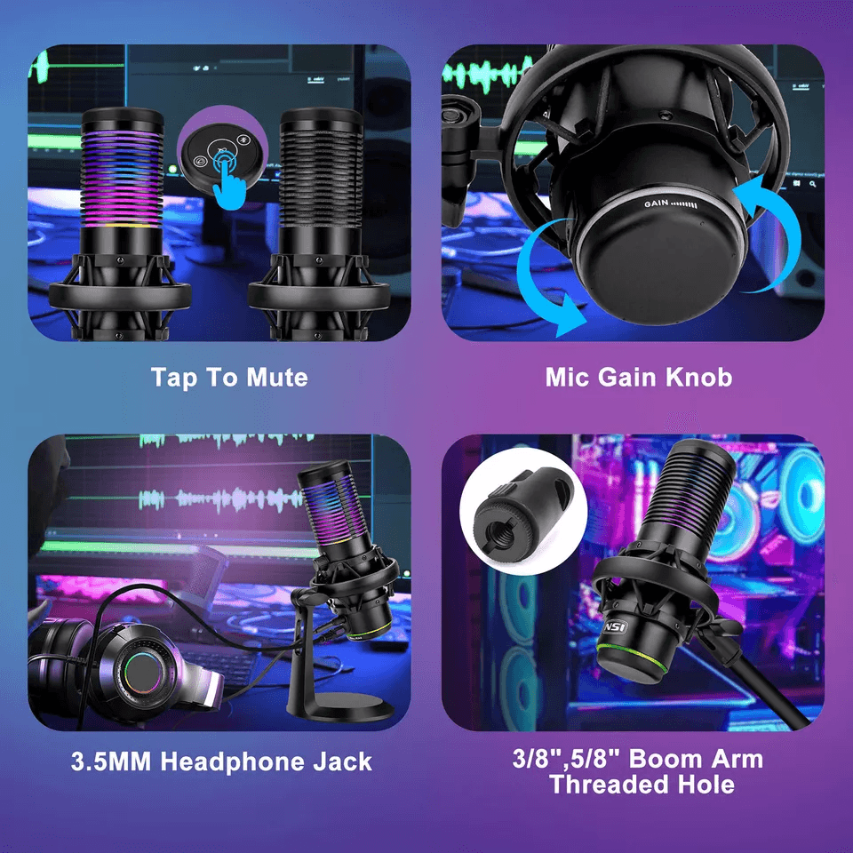 USB Microphone With Noise Cancellation Cardioid Condenser Gaming Mic For PC Laptop Streaming Podcas 3