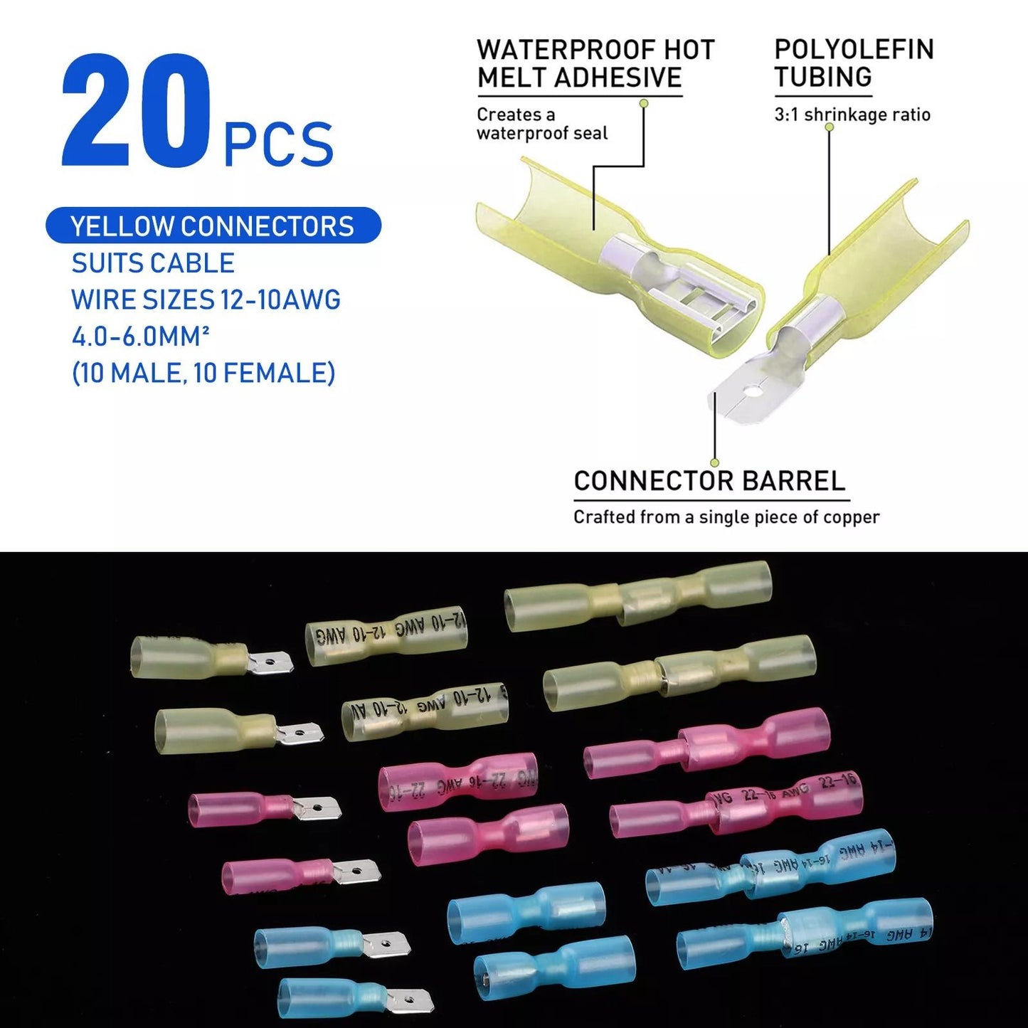 Electrical Heat Shrink Male  Female Spade Wire Connectors Waterproof Terminals Set 5