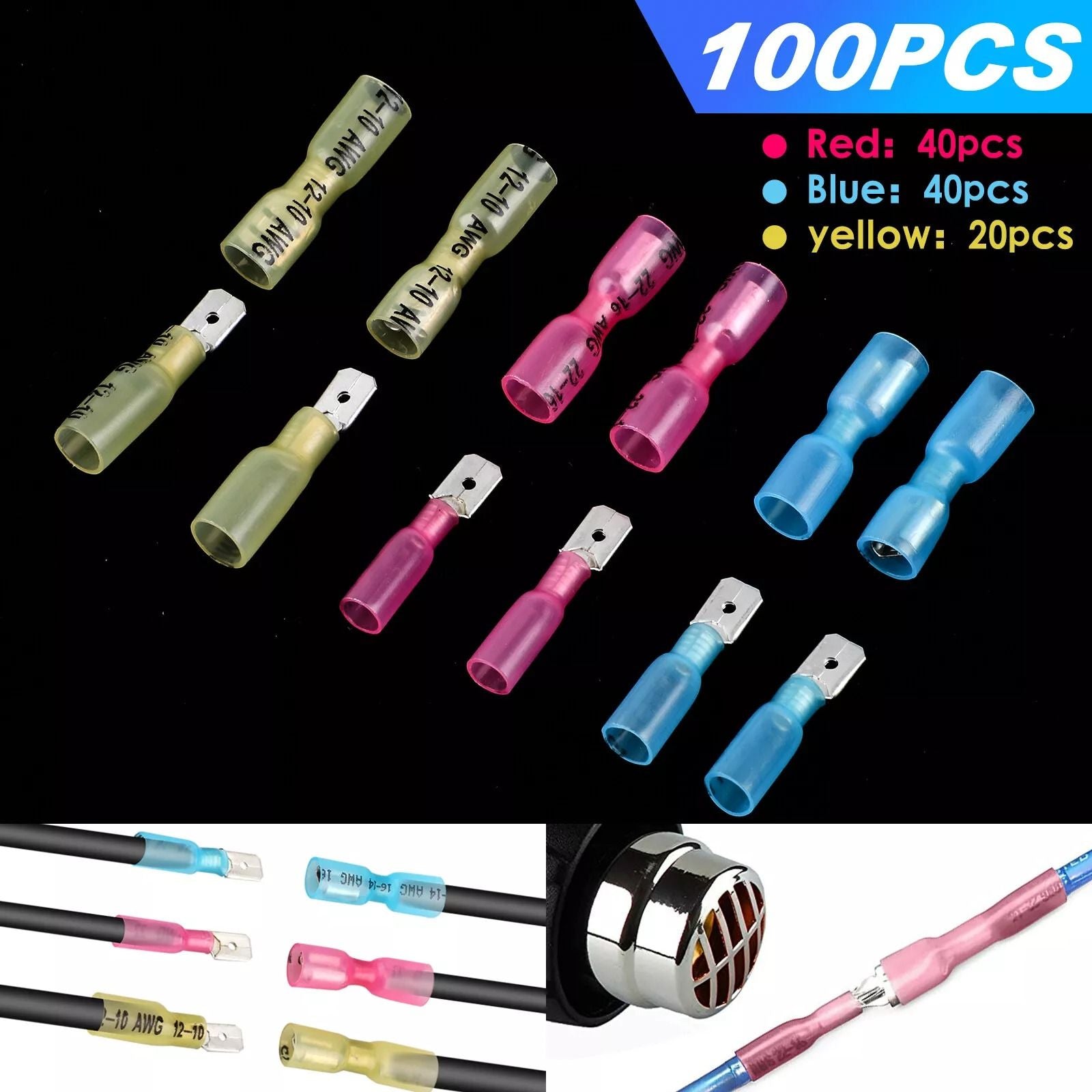 Electrical Heat Shrink Male  Female Spade Wire Connectors Waterproof Terminals Set 8