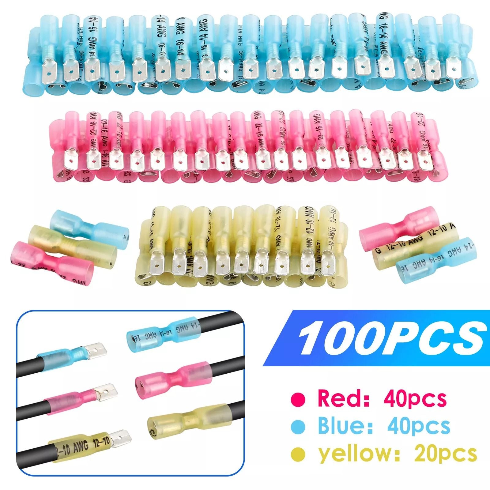 Electrical Heat Shrink Male & Female Spade Wire Connectors Waterproof Terminals Set
