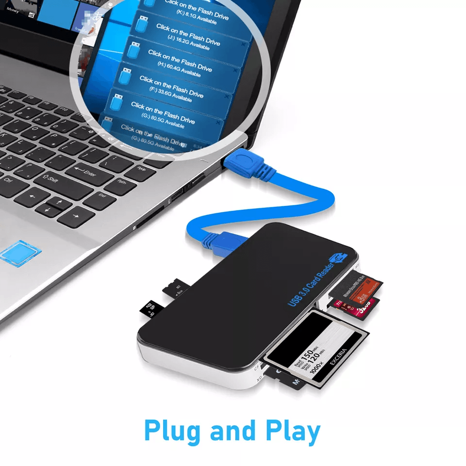 Memory Card Reader 6 In 1 Adapter 5Gbps For CFTFSDMicro SDXDMS 2