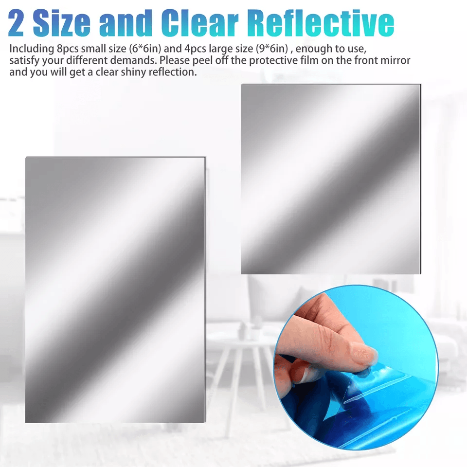 Self Adhesive Mirror Tiles 12PCS Reflective Wall Sticker Film Paper For Home Bathroom Kitchen And G 4