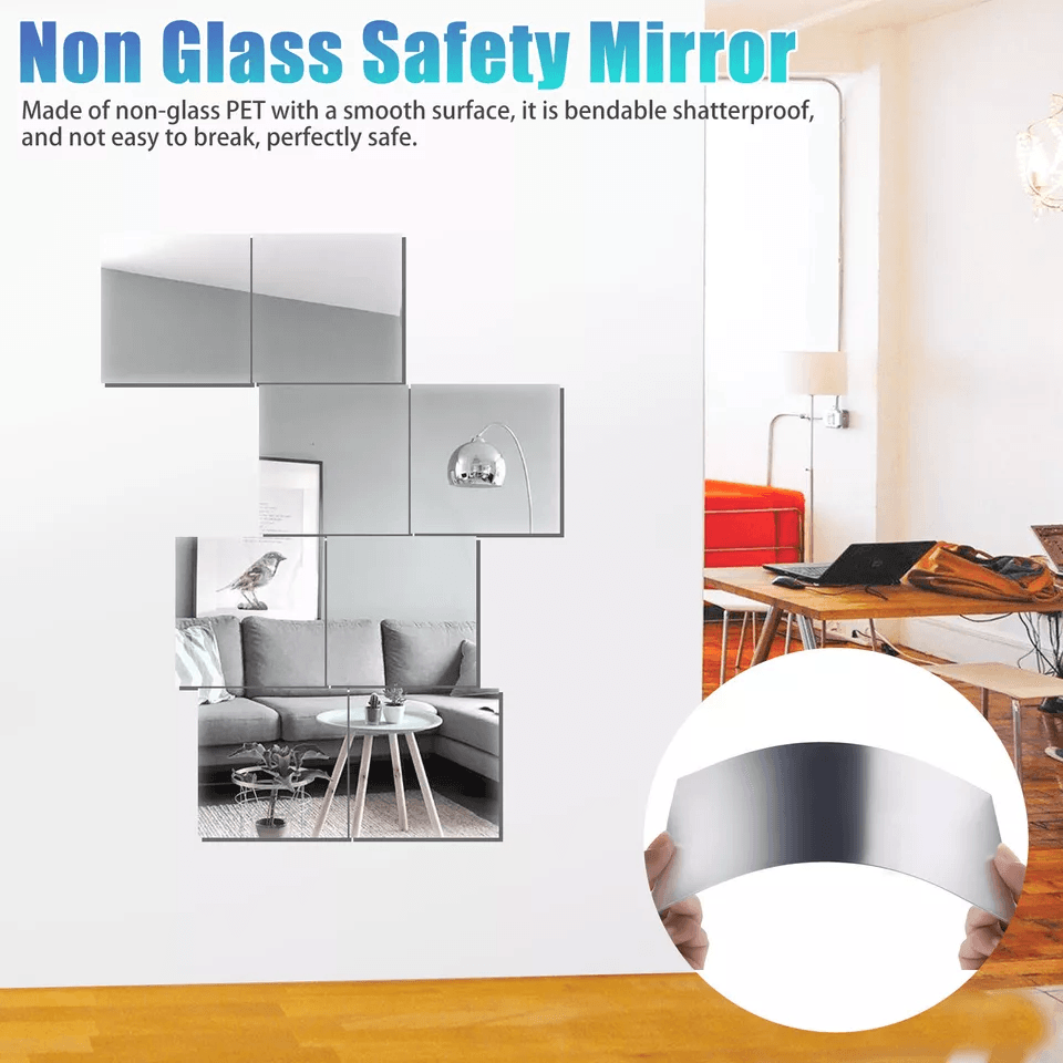 Self Adhesive Mirror Tiles 12PCS Reflective Wall Sticker Film Paper For Home Bathroom Kitchen And G 2