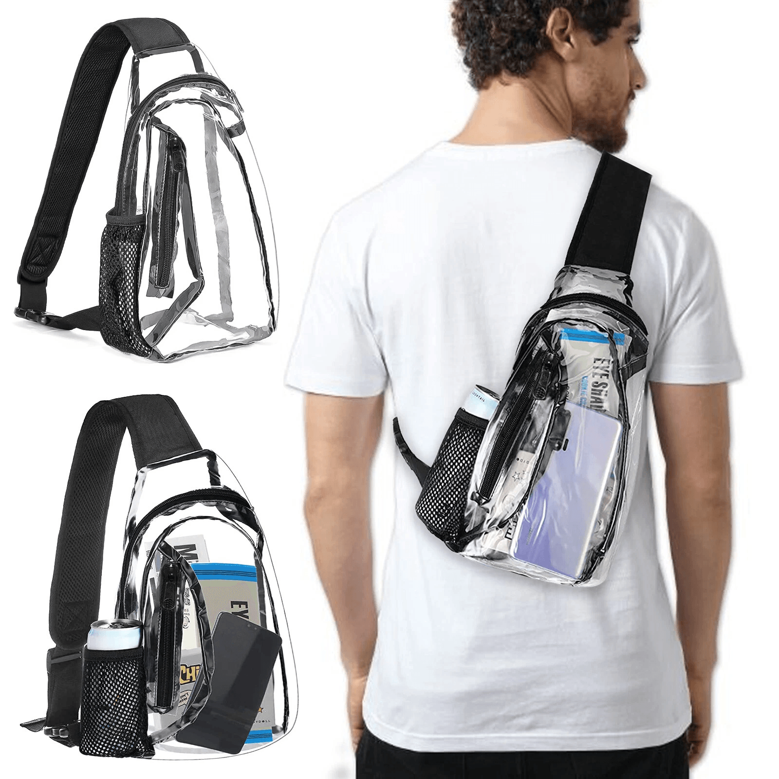 Clear PVC Shoulder Crossbody Sling Bag for Men & Women, Waterproof Transparent Backpack Chest Bag with Adjustable Strap