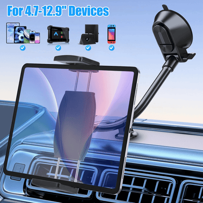 Car Tablet Holder for iPad & Phone, Dashboard Windshield Mount with Gooseneck Arm