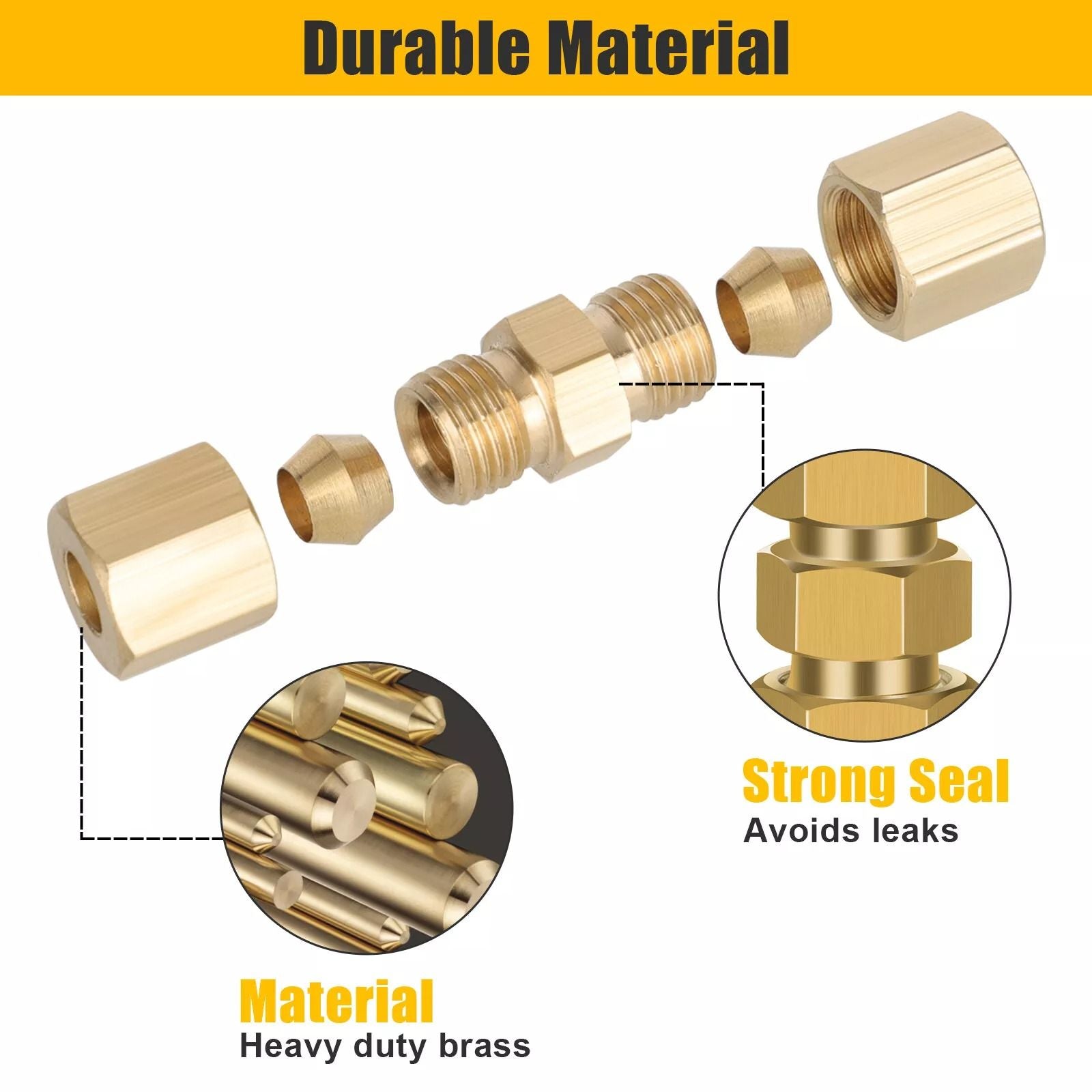 Straight Brass Brake Line Inverted Flare Union Heavy Duty 316 Tube Compression Fitting 12 Pack