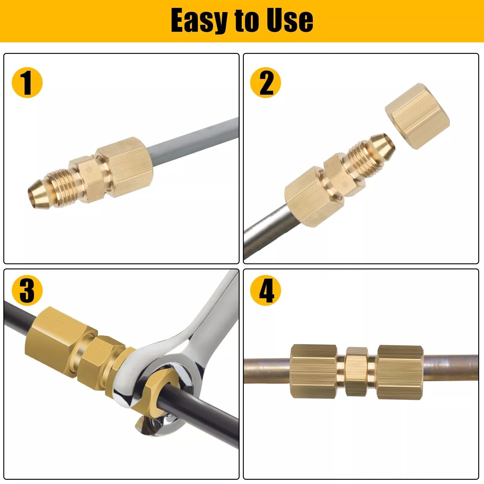 Straight Brass Brake Line Inverted Flare Union Heavy Duty 316 Tube Compression Fitting 12 Pack