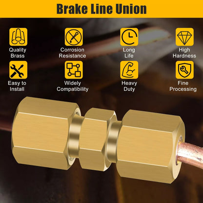Straight Brass Brake Line Inverted Flare Union Heavy Duty 3/16" Tube Compression Fitting 12 Pack