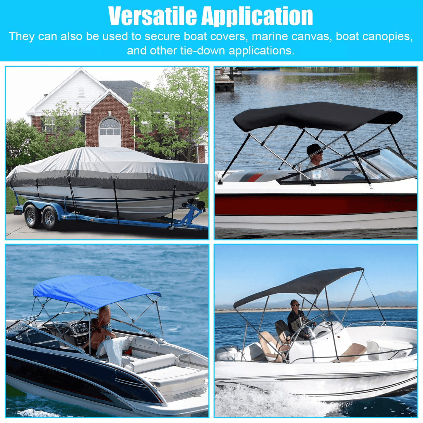 Adjustable Bimini Boat Top Straps With Stainless Steel Hooks Durable Marine Canopy TieDown Straps 3