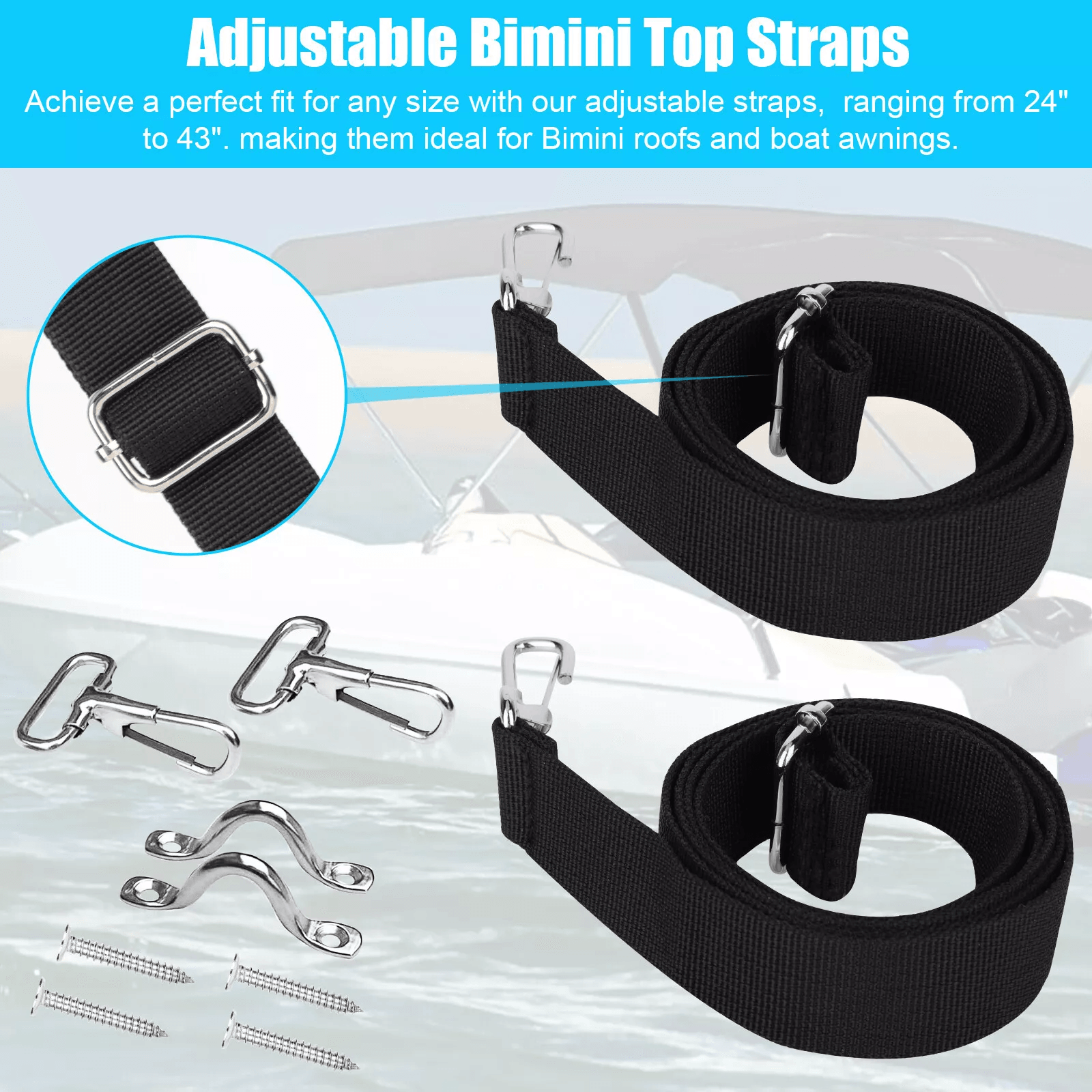 Adjustable Bimini Boat Top Straps With Stainless Steel Hooks Durable Marine Canopy TieDown Straps 4