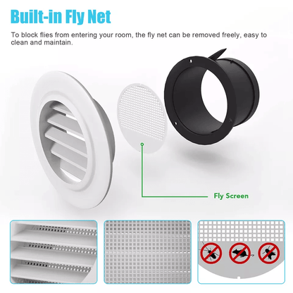 2 PCS Round Air Soffit Vents Oblique Louver Grille Cover With Fly Screen ABS Plastic Ventilation Du 3