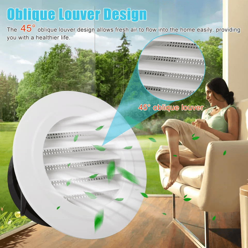2 PCS Round Air Soffit Vents Oblique Louver Grille Cover With Fly Screen ABS Plastic Ventilation Du 1